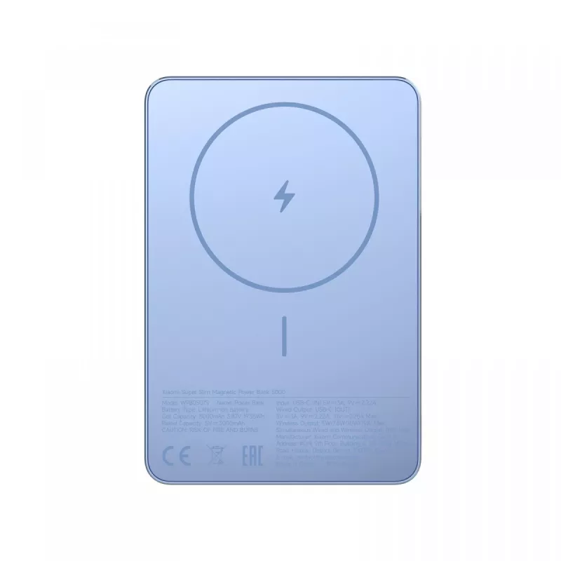 Xiaomi Super cienki Magnetic Power Bank 5000 | 5000 mAh | Niebieski