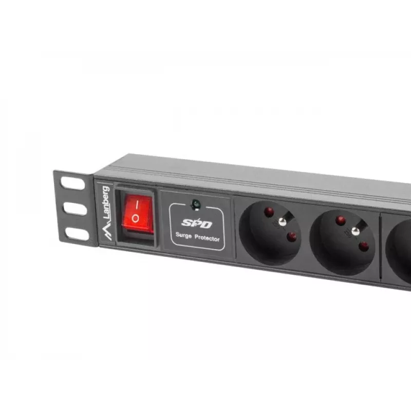 Jednostka dystrybucji zasilania LANBERG PDU-04E04I-0200-IEC-BK — 1U, 4 gniazda typu E, kabel 2 m, 10 A, 220–250 V