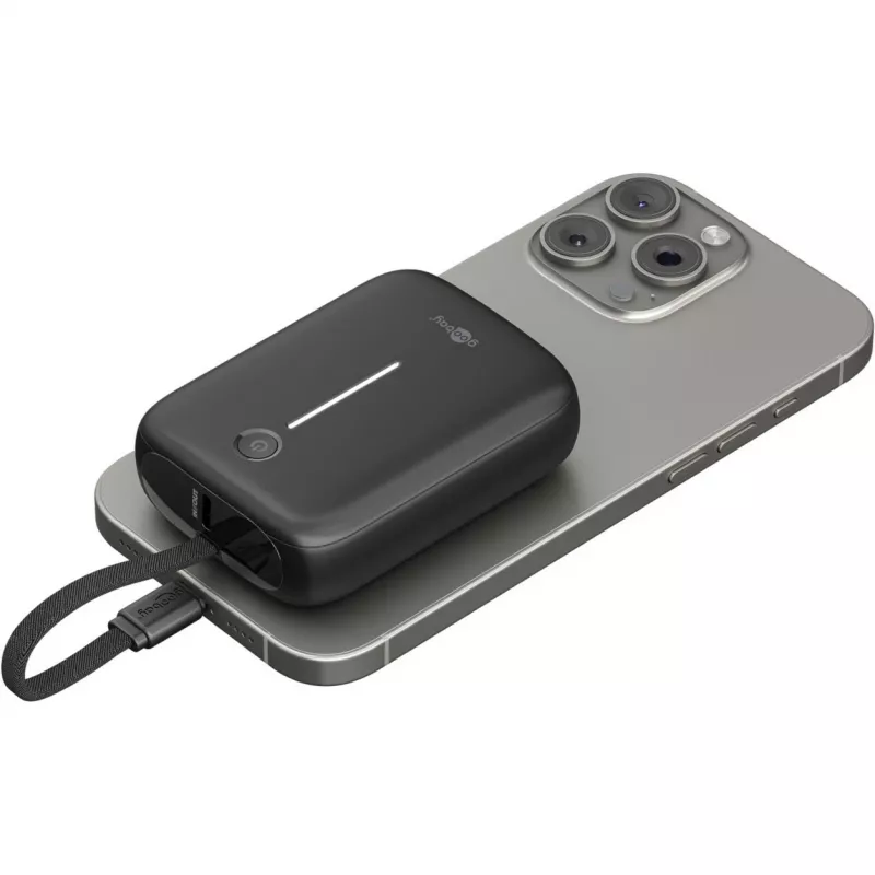 Przenośny Power Bank Goobay 10 000 mAh ze zintegrowanym kablem USB-C – 20 W, kompaktowy, podróżny (76251)