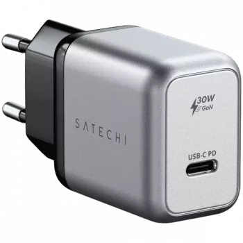Ładowarka do urządzeń mobilnych Satechi ST-UC30WCM-EU — Uniwersalna ładowarka sieciowa do użytku wewnętrznego z 1× USB-C, czarno-srebrna
