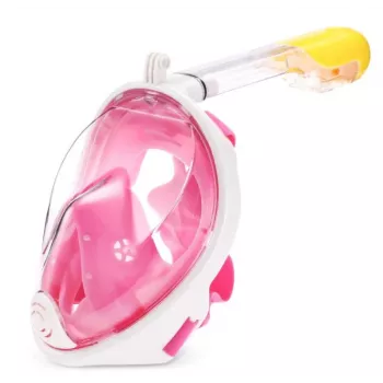 Maska do snorkelingu pełnotwarzowa Free Breath M2068G S/M — różowa, przeciwmgielna, panoramiczny widok