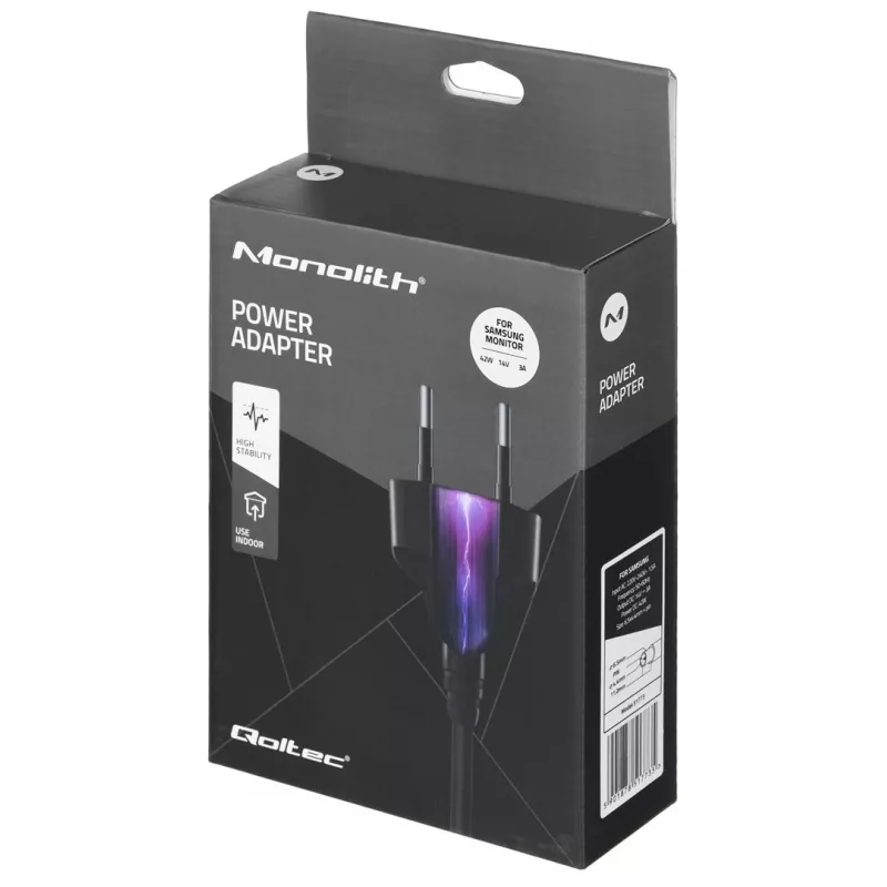 Ładowarka do urządzeń mobilnych QOLTEC 51773, 42 W, 14 V 3 A, wejście 220–240 V 50/60 Hz, czarna, kabel 1,19 m