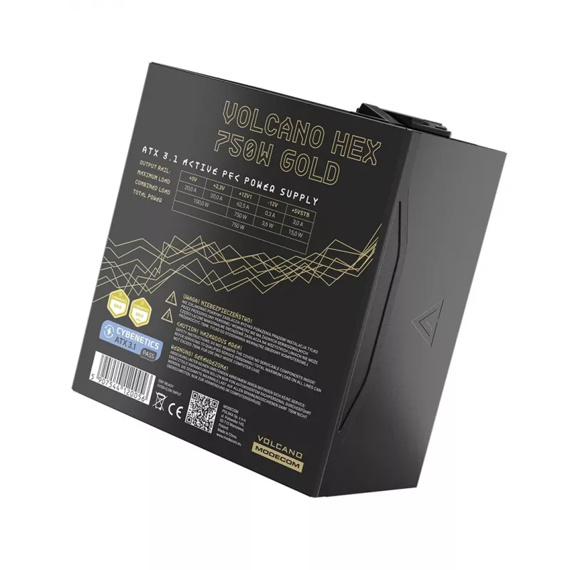 Zasilacz MODECOM VOLCANO HEX GOLD 750W, 80 PLUS Gold, ATX 3.1, modularny, wentylator 14 cm