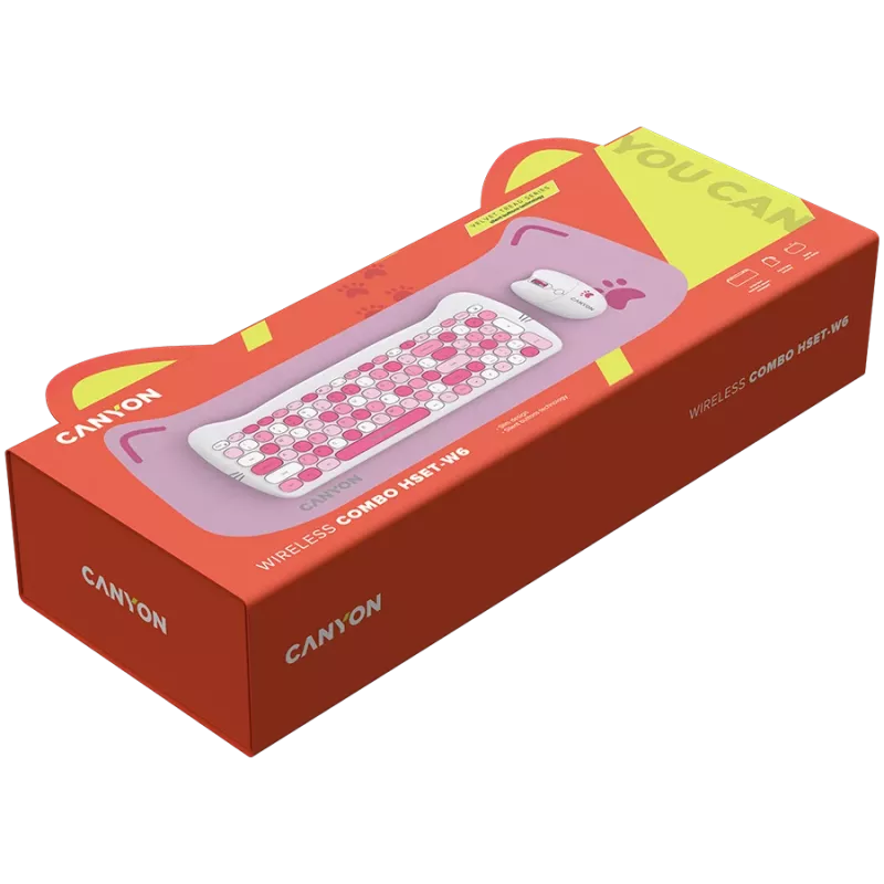 Bezprzewodowy zestaw klawiatura i mysz CANYON HSET-W6 Pink Kitty Edition