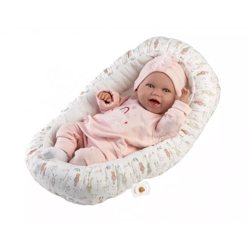 Lalka bobas Llorens Mimi Baby 42 cm — realistyczna twarz, śmieje się, miękki korpus