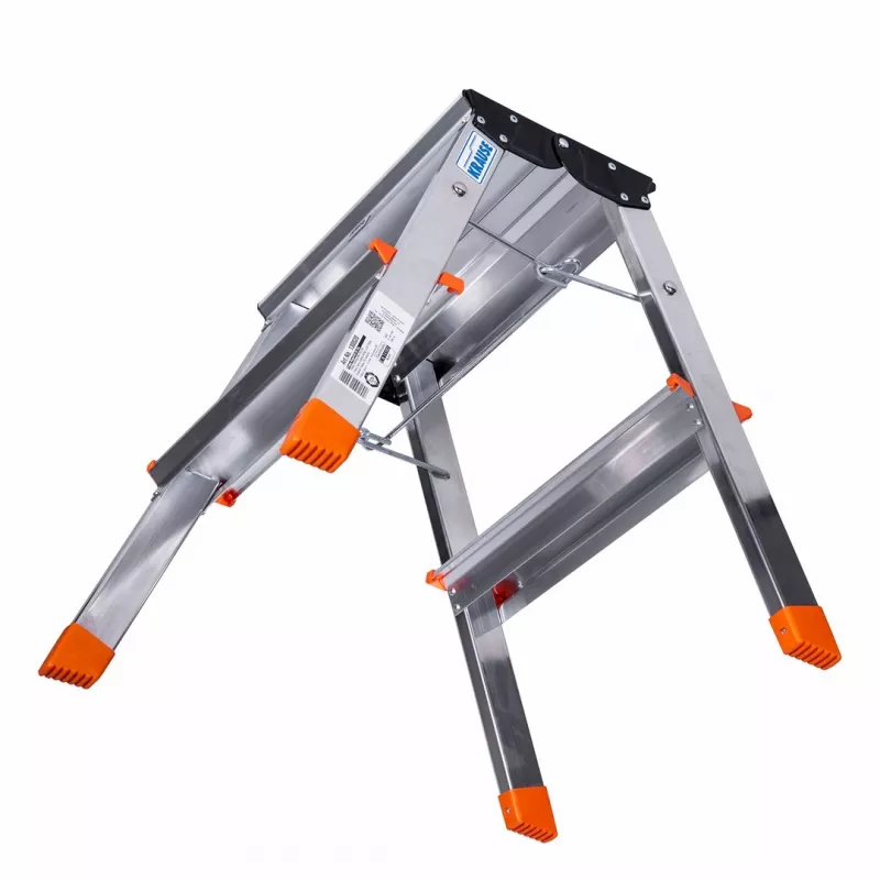 Składana drabinka stopniowa Krause Treppy srebrny 130020 — aluminium, 2 stopnie, udźwig 150 kg, po złożeniu 55×20 cm, waga 2 kg