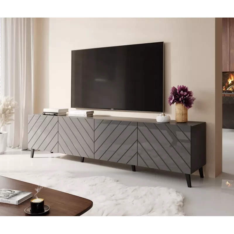szafka RTV ABETO 200x42x52 grafitowy/połysk