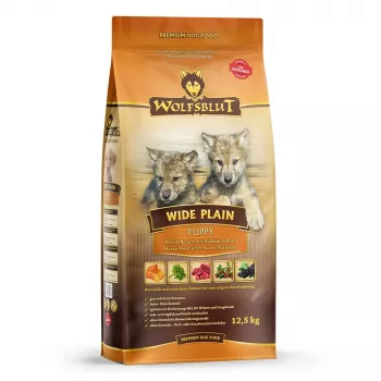 Sucha karma dla psa Wolfsblut Wide Plain Puppy — Koń ze słodkimi ziemniakami, karma pełnoporcjowa, 12,5 kg, białko 31%, tłuszcz 16%