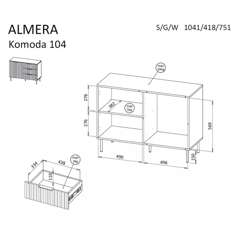 Komoda cama meble ALMERA 104x42x75 cm, orzech/cashmere, 3 szuflady, płyta wiórowa