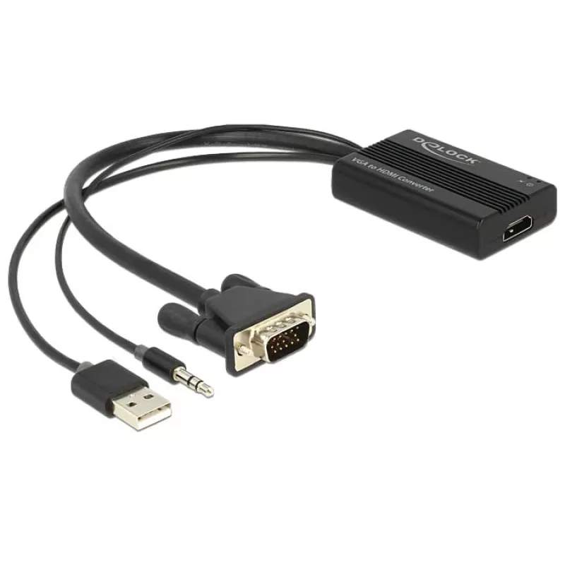 Adapter kabla wideo DeLOCK 62597 0,25 m HDMI typ A VGA D-Sub 3,5 mm USB typ A czarny