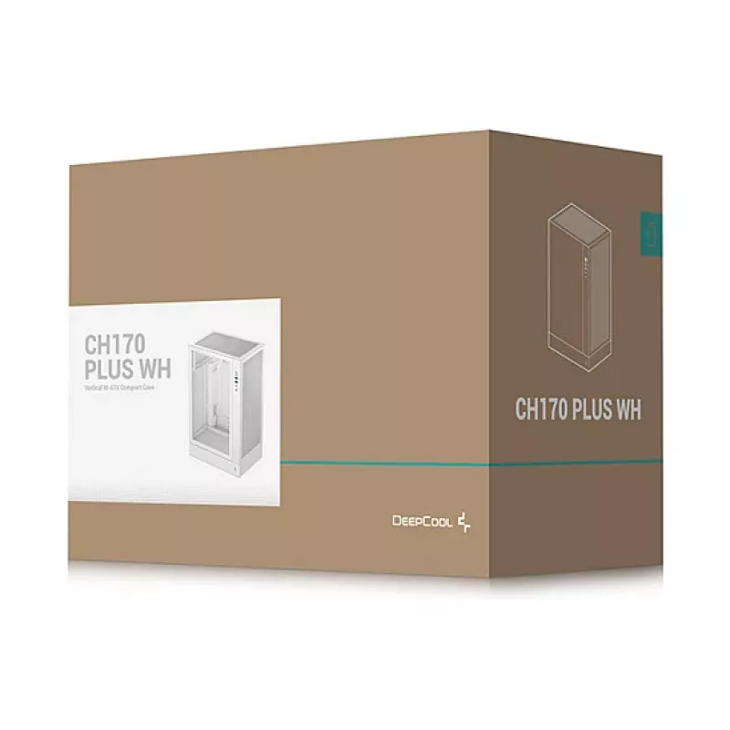 Obudowa PC DeepCool CH170 PLUS WH Midi Tower — biała, szkło hartowane, obsługa micro ATX/mini-ITX, GPU do 34,2 cm, wysokość chłodzenia CPU 164 mm