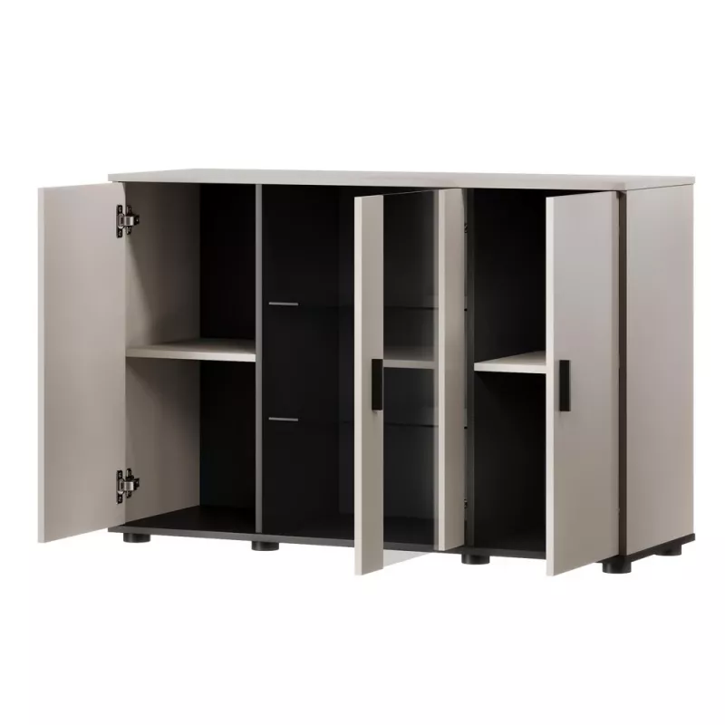 Komoda Cama Meble SOHO 120×41×80 cm — fronty cashmere, czarny korpus