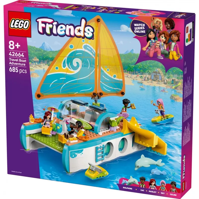 LEGO Friends zestaw Łódź turystyczna 42664 — 685 elementów, 4 minilaleczki, wiek 8+, 260×190×320 mm