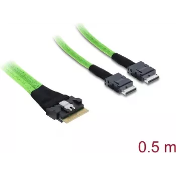 Wewnętrzny kabel PCIe 4.0 DELOCK cienki SAS SFF-8654 8i do 2× OCuLink SFF-8611 4i 0,5 m