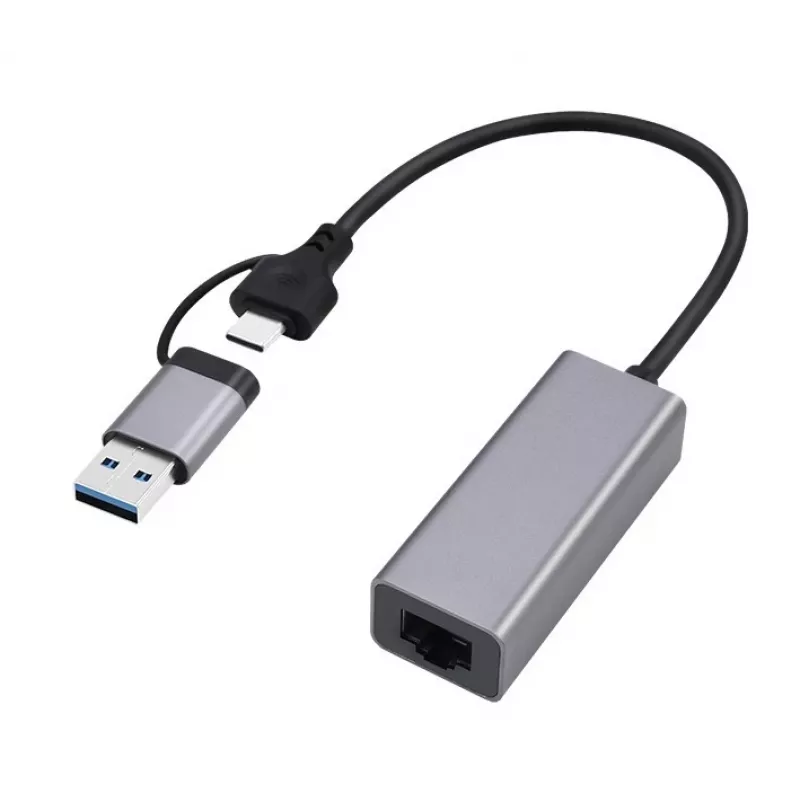 Adapter sieciowy Gigabit USB 3.1 Type-C Gembird A-USB3AC-LAN-01 — 1× RJ-45, 1000 Mb/s, USB 3.2 Gen 1, obudowa metalowa, szary