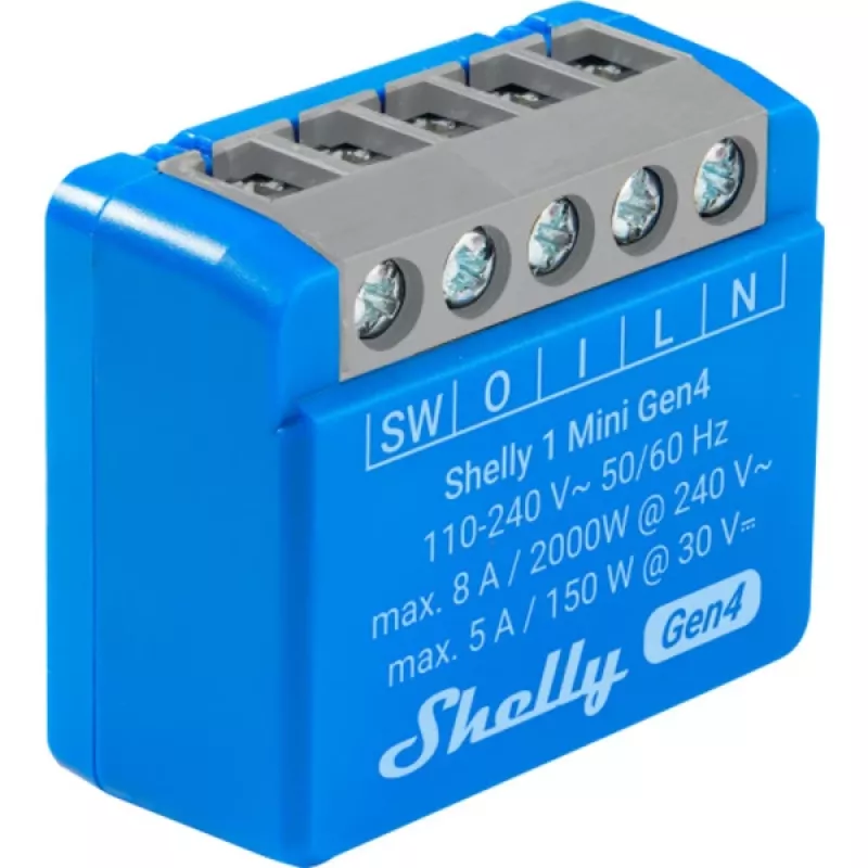 Inteligentny moduł przekaźnikowy Shelly 1 Mini Gen4, 1P 8A, Wi‑Fi/Matter/Zigbee/Bluetooth, 110–240V, kompaktowy (2 szt.)