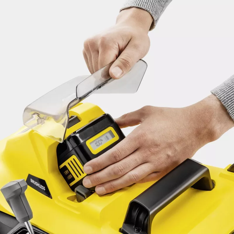 Kosiarka prowadzona Karcher LMO 3-18, akumulator 18 V, szerokość cięcia 340 mm, do 350 m², wysokość 25–60 mm