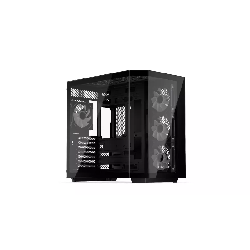 Obudowa komputerowa tower KRUX Empero KRXD010, ATX, czarna — obsługuje karty graficzne do 420 mm, chłodzenia CPU do 155 mm, 2x wnęka 3,5 cala + 3x wnęka 2,5 cala