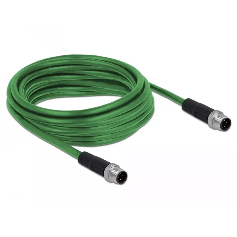 DeLOCK - Kabel sieciowy - M12 (4-pin) (M) do M12 (4-pin) (M) - 5,0m - SF/FTP - Bezhalogenowy - Zielony (85920)