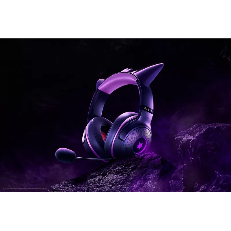 Zestaw słuchawkowy Razer Kraken Kitty V2 - Pokemon Gengar Ed. przewodowy, nauszny, gamingowy, USB Type-A, różowy