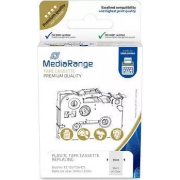 Kaseta z taśmą plastikową MediaRange MRBTZ121 9mm 8m czarny na przezroczystym