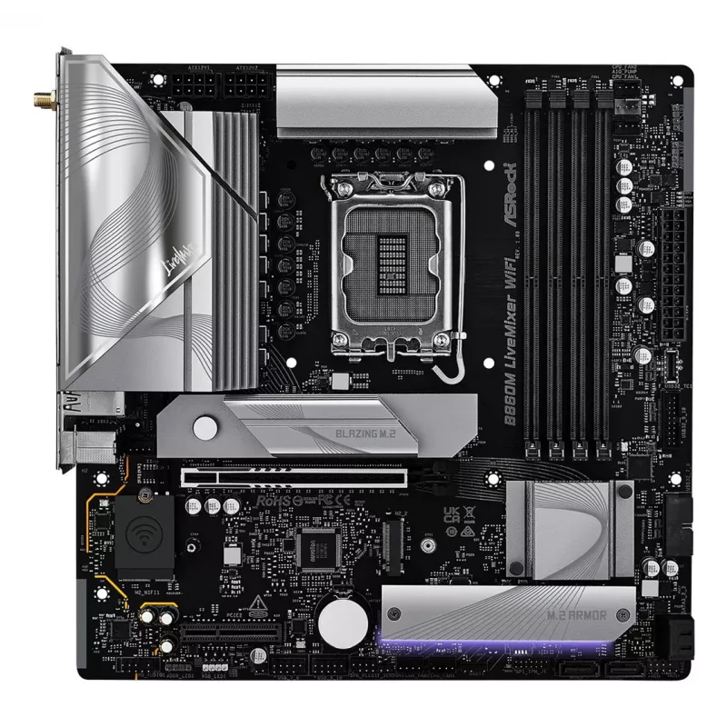 Płyta główna ASRock B860M LiveMixer WiFi — Intel B860, LGA 1851, micro ATX, DDR5, 4x DIMM, Wi‑Fi 6E, 2.5Gb LAN