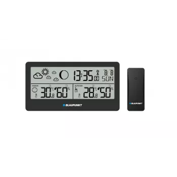 Stacja pogodowa BLAUPUNKT WS20BK — wyświetlacz temperatury i wilgotności wewnątrz/na zewnątrz, czarna, 1 czujnik, LCD, zasilana bateriami