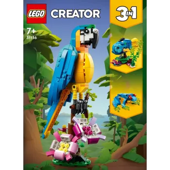 Zestaw konstrukcyjny LEGO Egzotyczna papuga 31136 — model wystawowy Creator, 253 elementy, 220×120×110 mm