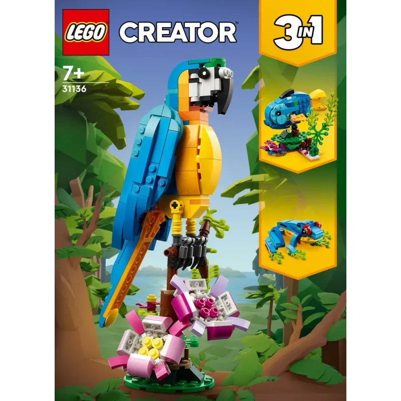 Zestaw konstrukcyjny LEGO Egzotyczna papuga 31136 — model wystawowy Creator, 253 elementy, 220×120×110 mm