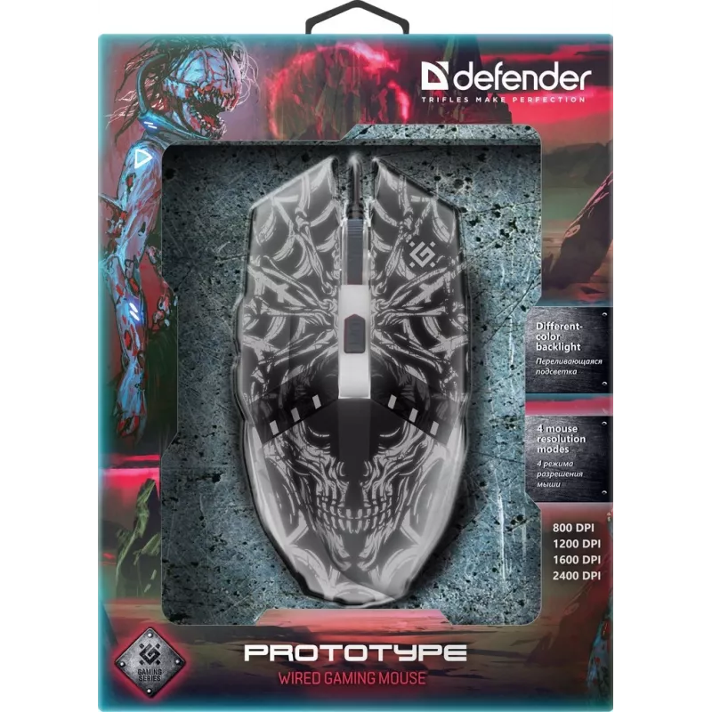 Mysz gamingowa DEFENDER GM-670L oburęczna optyczna, 2400 DPI, 5 przycisków, przewodowa, czarna, RGB
