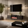 Szafka pod TV Cama Meble LUCCA 180x40x59 cm, czarny blat i rama, płyta wiórowa, z kominkiem czarnym