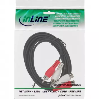 Kabel audio InLine 2x RCA męski / żeński 20 m, 2 x RCA, Męski, 2 x RCA, Żeński, 20 m, Czarny