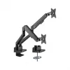 Manhattan Dual Desk Mount do telewizorów i monitorów (pełny ruch, sprężyna gazowa) z wbudowaną stacją dokującą, do ekranów do 27 cali, porty (x7): Ethernet, HDMI (x2), USB-A (x3) i USB-C, zasilanie Power Delivery (100 W) do portu USB-C (wymagana oddzielna ładowarka ścienna / kabel USB-C), VESA: 75x75 i 100x100 mm