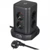 Wieża listwy zasilającej Brennenstuhl 1153560010 — 8 gniazd, 2×USB-A, 1×USB-C, czarna