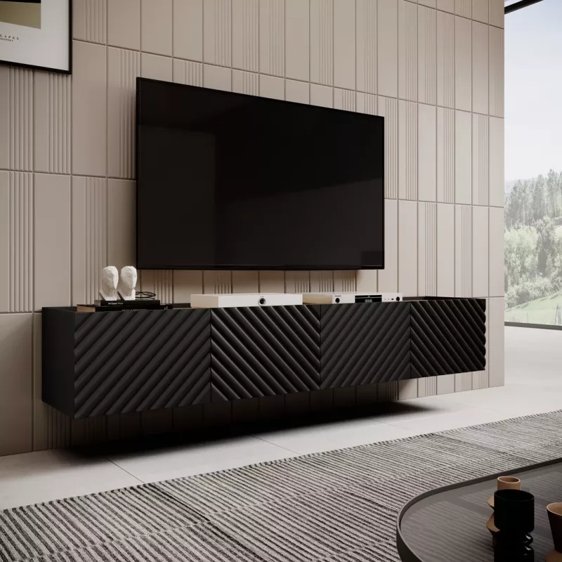 4D szafka RTV ONDA 200x40x35-54 czarny (stojąca lub montowana na ścianie)