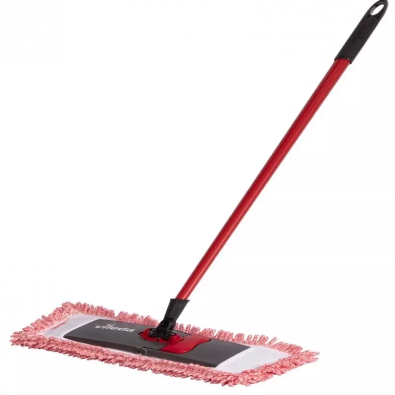Płaski mop VILEDA 140992 — głowica z mikrofibry do czyszczenia na mokro i sucho twardych podłóg, można prać do 60°C, czerwono-biały, 1 szt.
