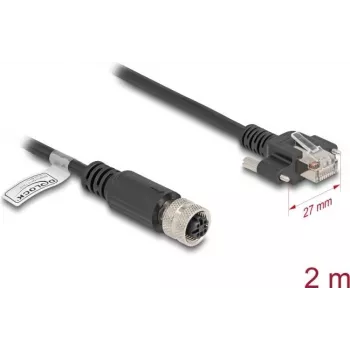 Kabel sieciowy DeLOCK M12 Kabel D-kodowany 4-pinowe gniazdo żeńskie na wtyk RJ45 Kat.5e 2 m czarny