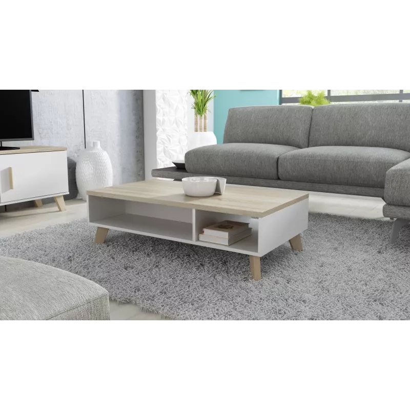 Stolik kawowy cama meble LOTTA 110 — prostokątny, 1100×600×350 mm, biała rama z blatem w kolorze dębu sonoma