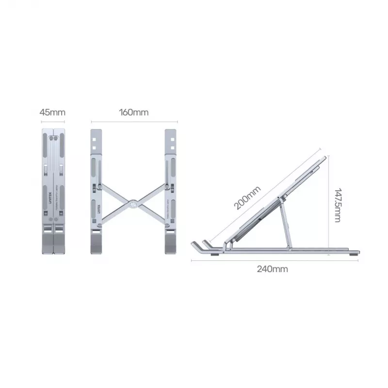 Podstawka pod laptopa UNITEK OT155SL srebrna aluminiowa, regulacja pochylenia 13-41°