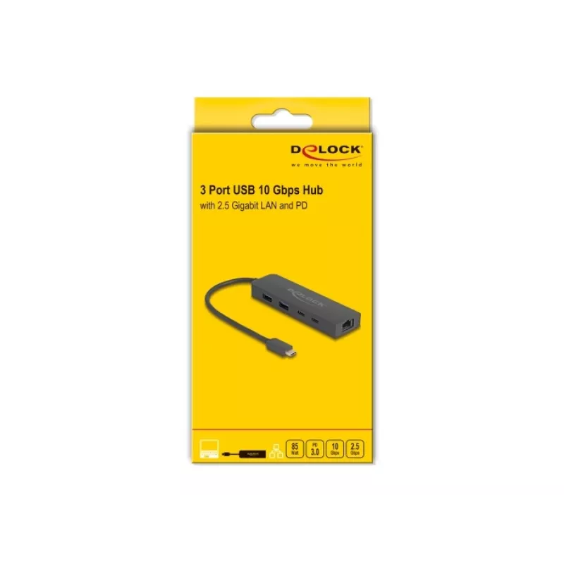 Hub USB DeLOCK 10 Gb/s z LAN 2,5 Gigabit i PD 85 W