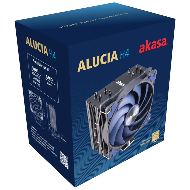 Chłodzenie powietrzne Akasa Alucia H4 12 cm czarno-niebieskie łożysko hydrodynamiczne