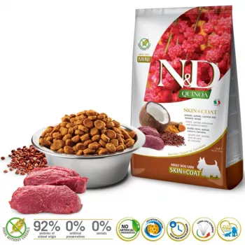 FARMINA N&D Quinoa Dog Skin&Coat Venison, Coconut Adult Mini - sucha karma dla psów - 2.5 kg