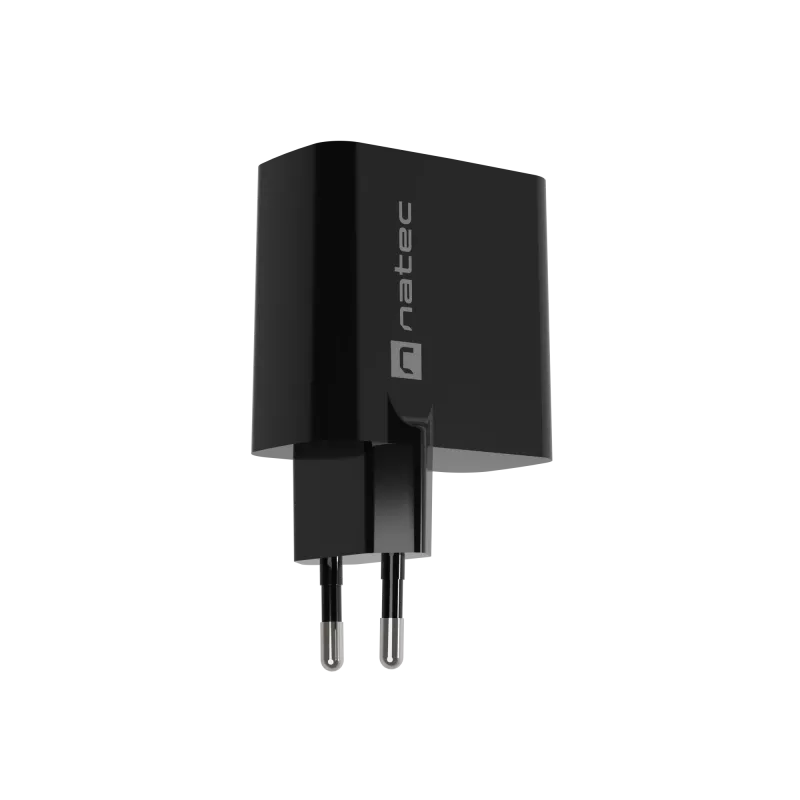 Przewodowa ładowarka do urządzeń mobilnych NATEC NUC-2145, 65 W, USB-C PD 3.0 + QC 3.0, 1x USB-C, 1x USB-A, 110–240 V, czarna