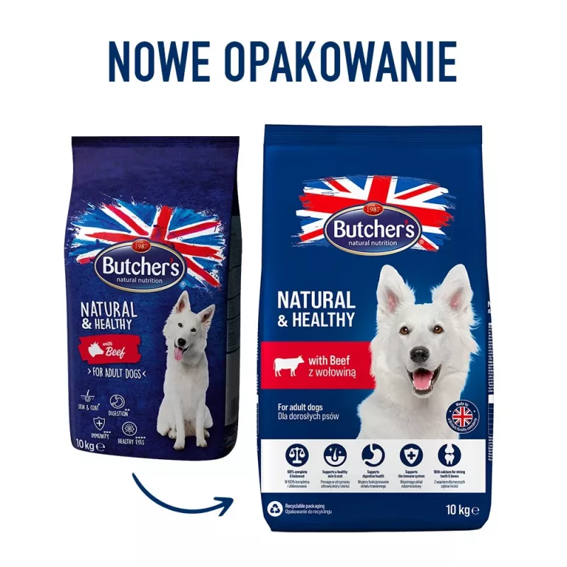 BUTCHER'S Natural&Healthy z wołowiną - sucha karma dla psów - 10 kg