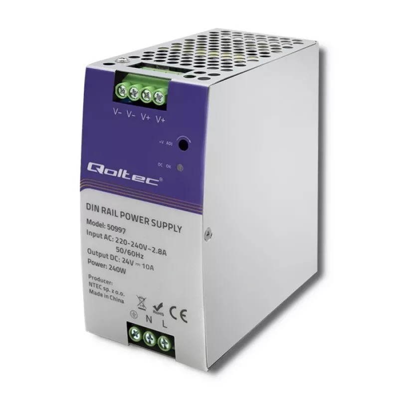 Zasilacz na szynę DIN QOLTEC 50997 240W 24V 10A