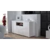 Komoda Cama Meble VIVA 150 — biały/biały połysk i dąb sonoma, 3 drzwi, 5 półek, 1500×450×800 mm