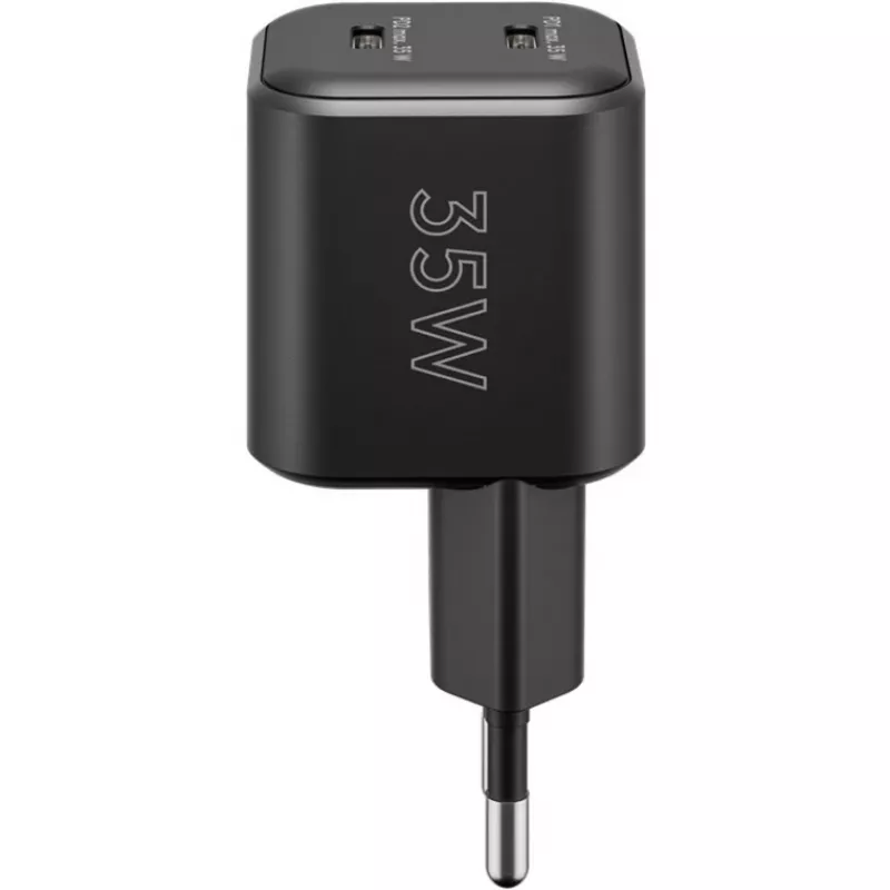Ładowarka ścienna GOOBAY 75333 — uniwersalna wewnętrzna ładowarka AC USB-C, 2x USB-C, 35 W, czarna