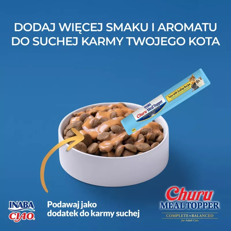 Saszetka z mokrym przysmakiem dla kota INABA Churu Meal Topper Tuńczyk z przegrzebkiem 4 x 14 g