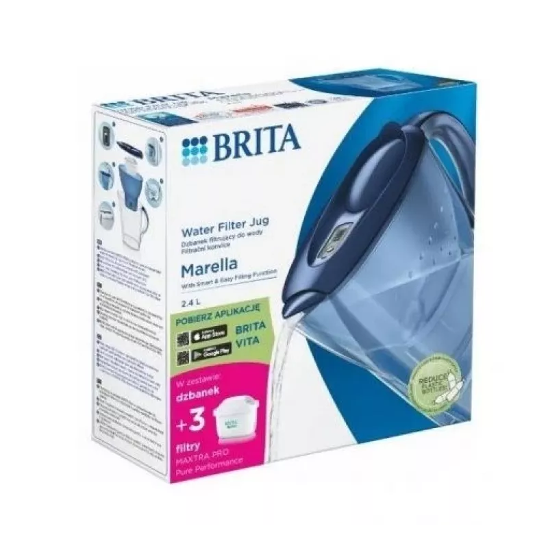 Dzbanek filtrujący wodę BRITA Marella 2,4 L z 3 wkładami Pure Performance, Maxtra Pro, niebieski