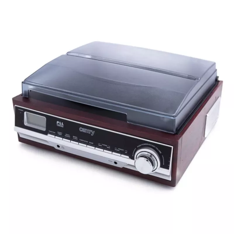 Gramofon audio Camry CR 1168 — czarny z wykończeniem drewnopodobnym, 33/45 obr./min, wbudowane głośniki, wyjście RCA